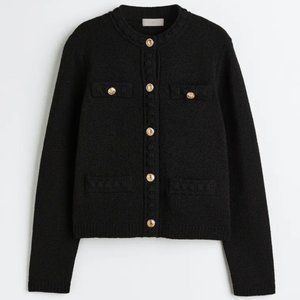 NEW Gold Button Knit Sweater Cardigan Jacket - Black